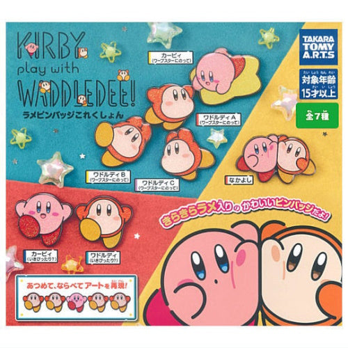 Kirby Play With Waddle Dee Glitter Pin Series Takara Tomy 1-Inch Pin